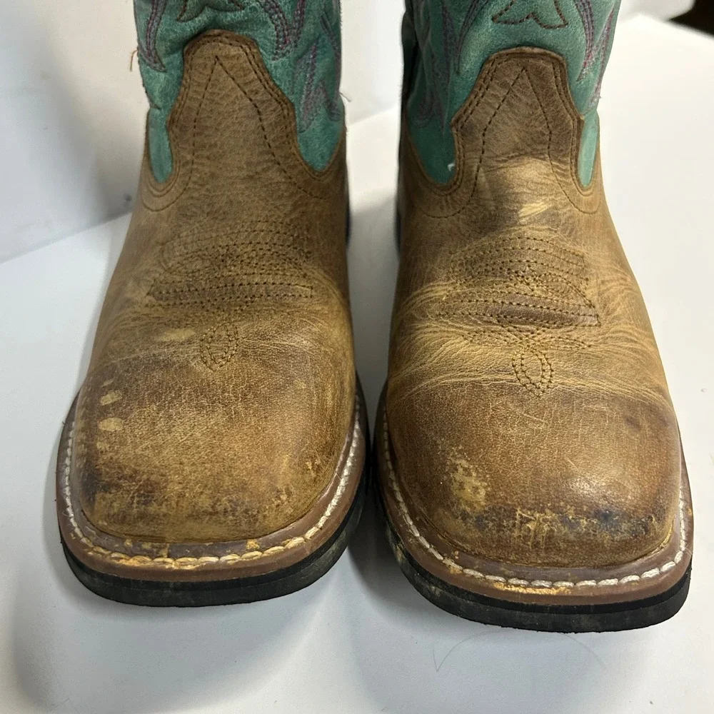Dan Post Cowboy Boots Brown Teal Youth Size 4 D Square Toe Western DPC3937